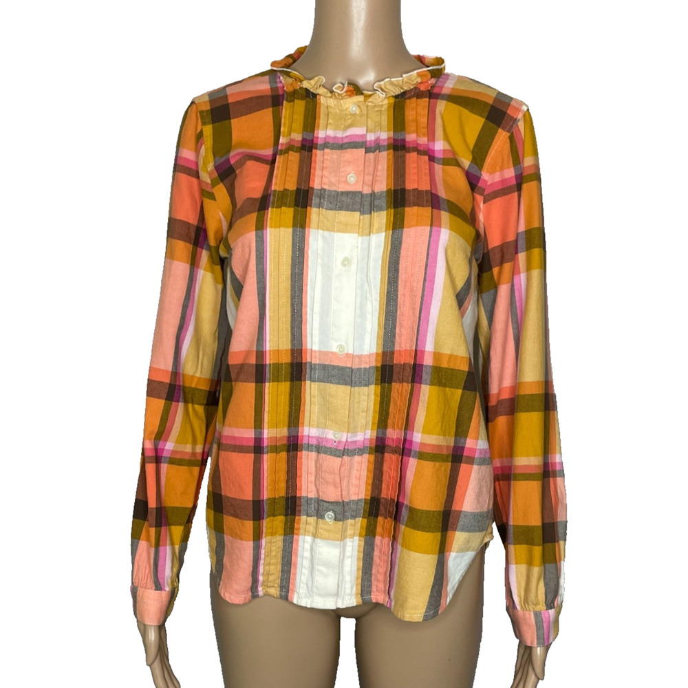 Women's Small J.Crew Orange Ruffleneck Tuxedo Button Front Shirt